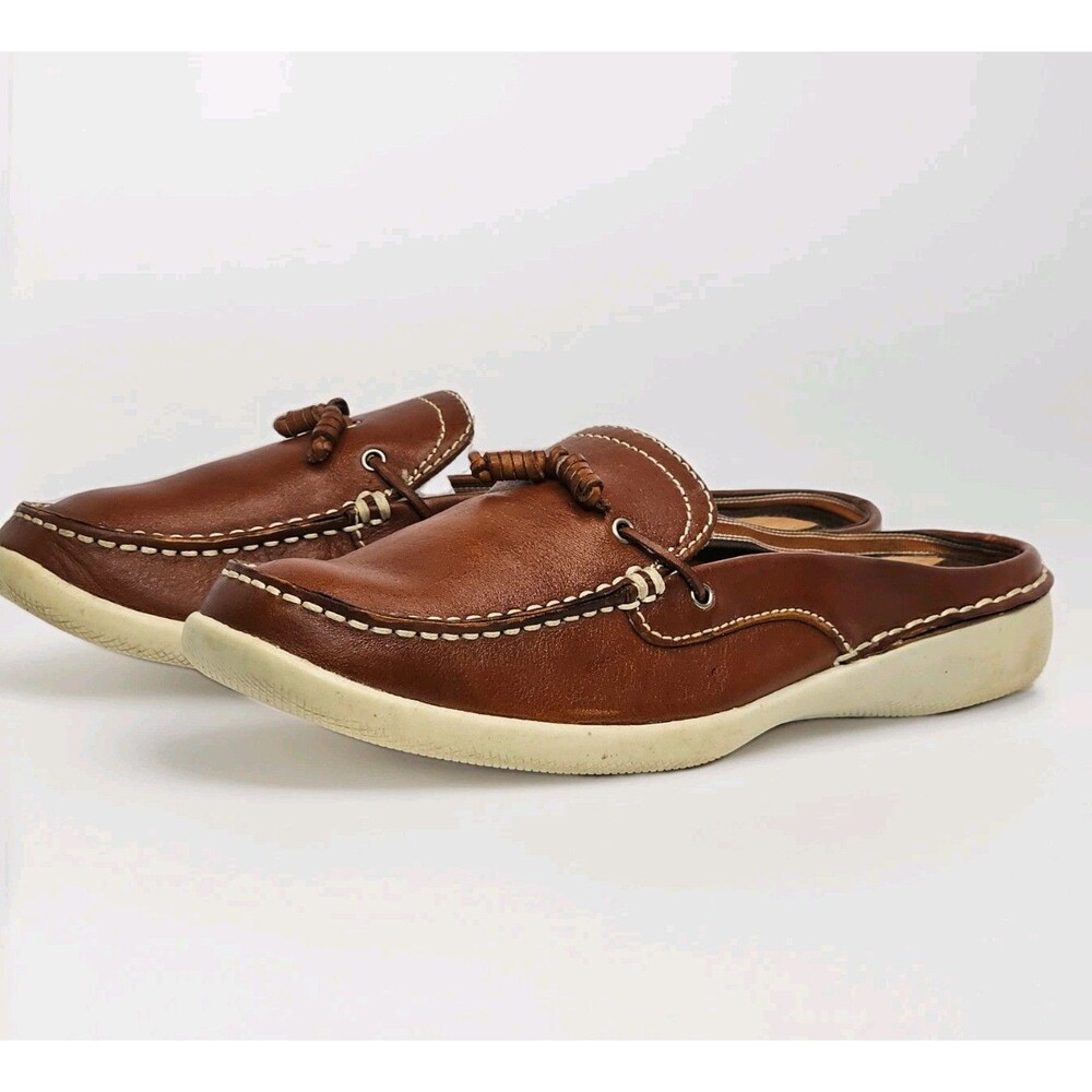Bass Boater Aboard Women 8.5M Brown Leather Boat Shoes Mules Tassel Slip On - Picture 8 of 13
